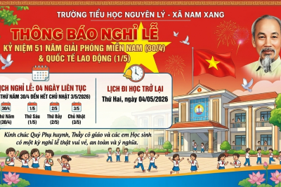 THÔNG BÁO NGHỈ LỄ KỈ NIỆM 51 NĂM NGÀY GIẢI PHÓNG MIỀN NAM 30/4 VÀ QUỐC TẾ LAO ĐỘNG 1/5