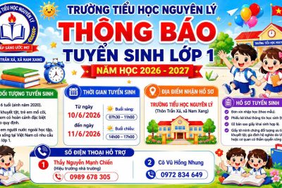 THÔNG BÁO TUYỂN SINH LỚP 1 NĂM HỌC 2026-2027